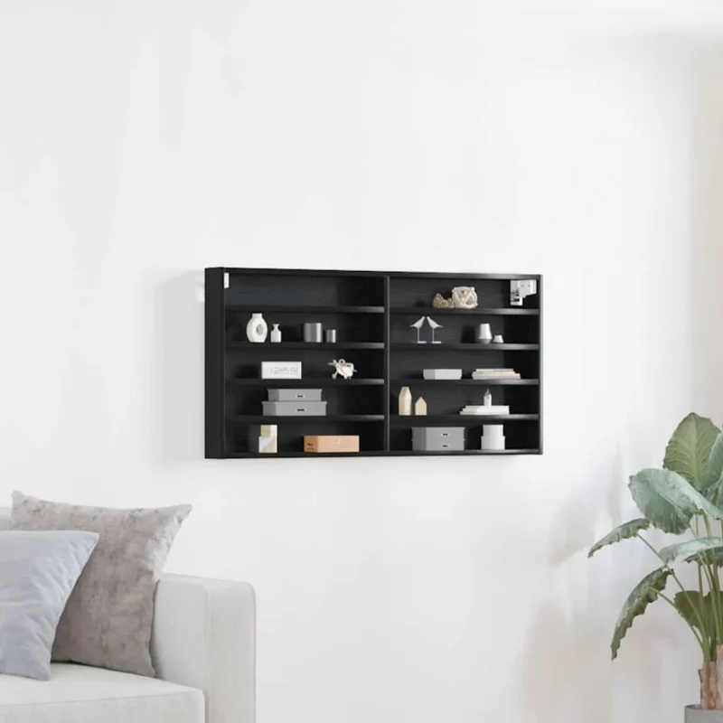 Vitrina de roble negro 100 x 8,5 x 50 cm madera de ingeniería