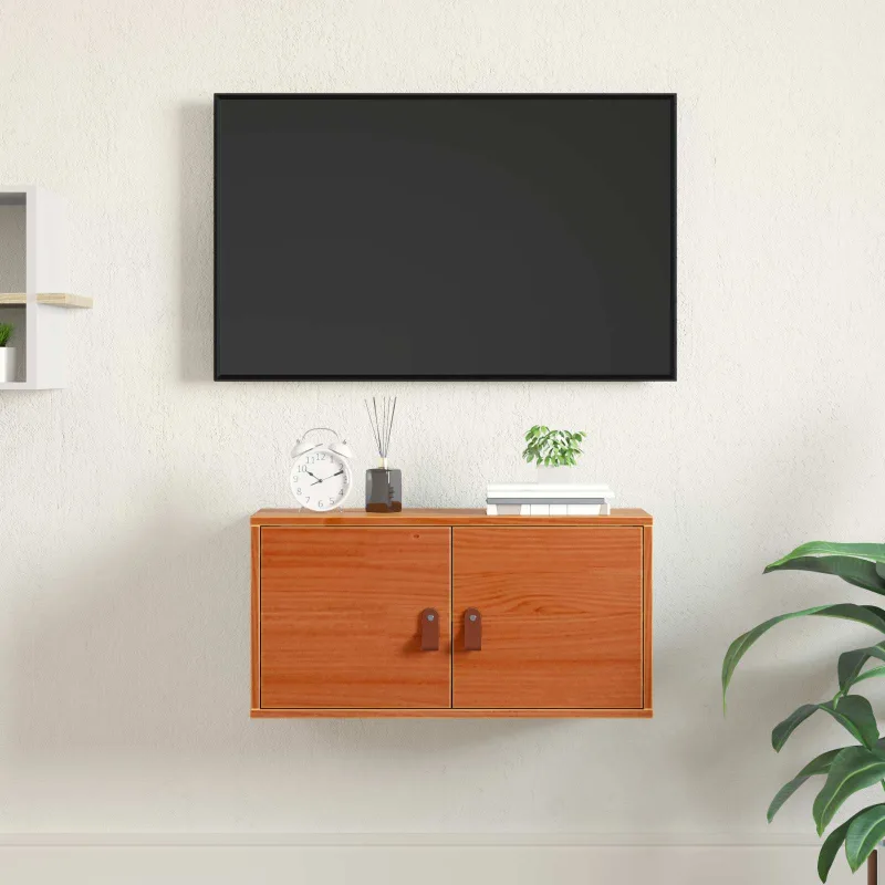 Armario de pared, acabado encerado marrón, 60 x 30 x 30 cm, madera maciza de pino