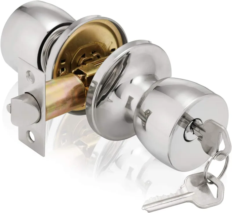 Juego de manijas de entrada de cromo pulido, cerradura de puerta con diseño de tulipán para puertas interiores con llave