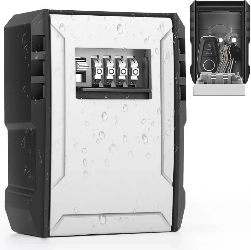 Caja de seguridad para llaves de exterior, caja de seguridad para llaves de pared de gran tamaño con 4 códigos de seguridad, para la casa, la oficina