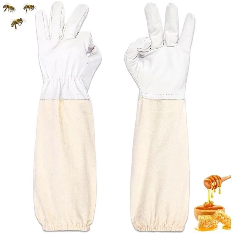 Guantes de apicultura de lona con mangas largas, guantes de trabajo de jardinería, equipo de apicultura compatible con la ropa de protección (xl)