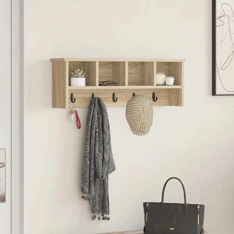 Perchero de pared con estante, roble sonoma, 75 x 16 x 26 cm