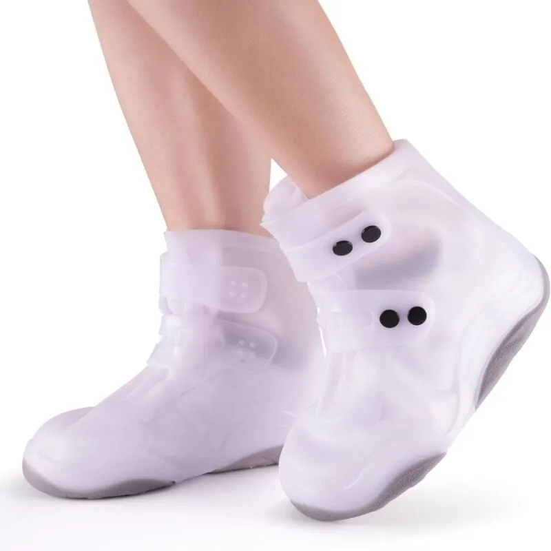 Cubrezapatos impermeables reutilizables (40-42, blanco corto), cubrezapatos de lluvia para moto, para días lluviosos, nevados y embarrados