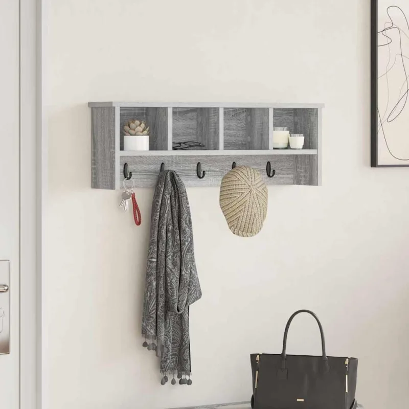 Perchero de pared con estante sonoma, gris, 75 x 16 x 26 cm
