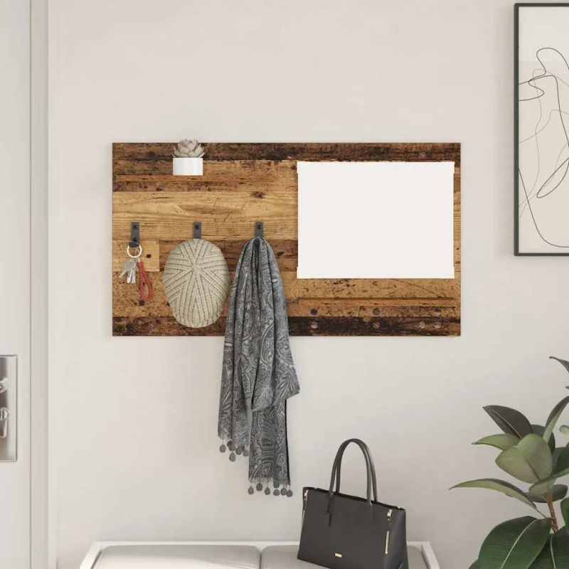 Perchero de pared con estante, madera antigua, 90 x 10 x 50 cm