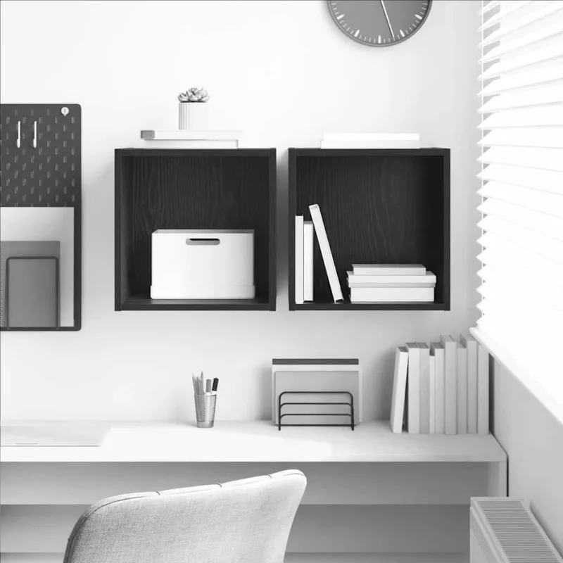 Mueble de pared de 2 piezas, roble negro, 37 x 37 x 37 cm, madera de ingeniería