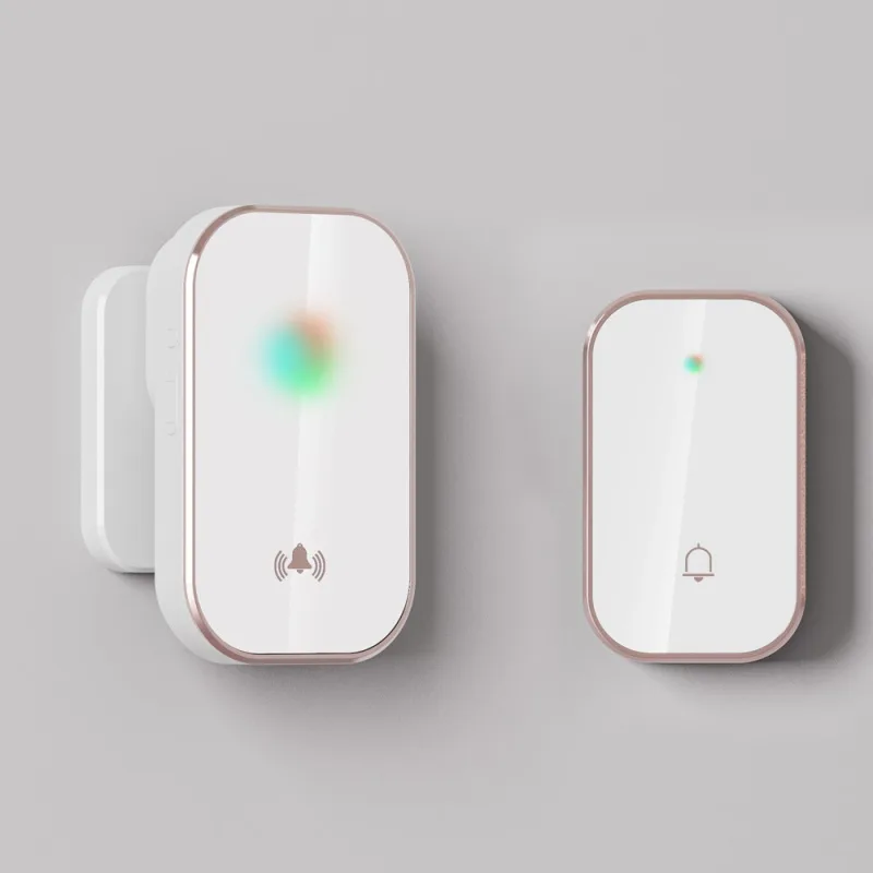 Kit de timbre inalámbrico con indicador led, 1 receptor, largo alcance, resistente al agua, dorado