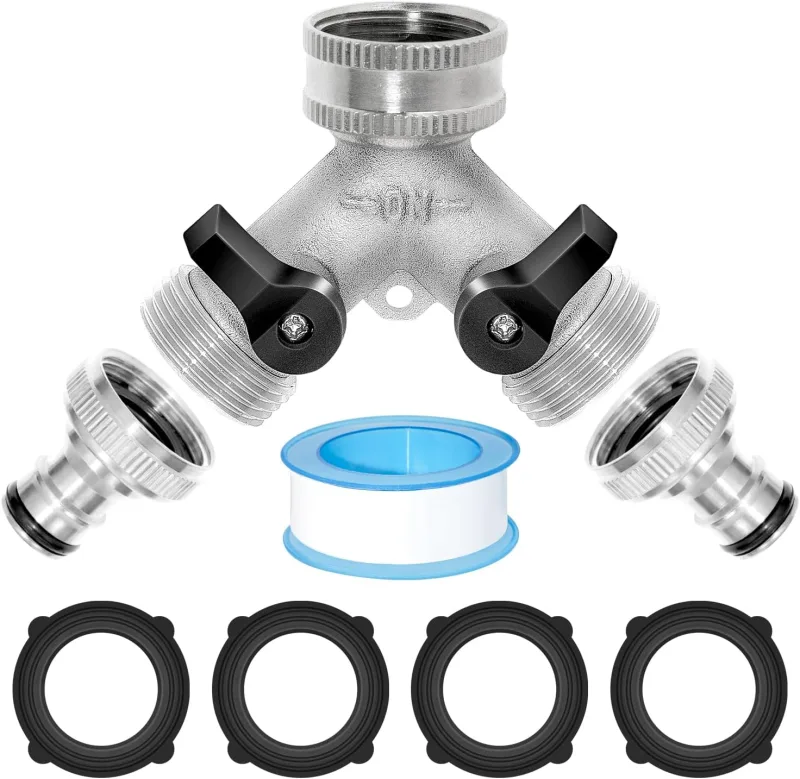 Distribuidor de agua bidireccional de 3/4 - interruptor separado - adecuado para lavadora, cocina, jardín, césped, plateado