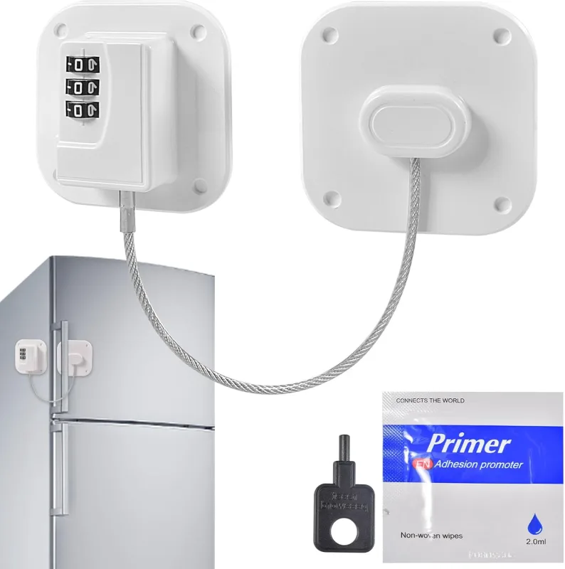 Cierre de seguridad para niños con código – para refrigerador, cajón, lavadora, armario, cable adhesivo fuerte