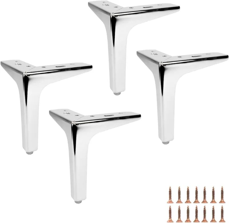 Juego de 4 patas de metal cromado, altura 15 cm, patas para muebles, sofás y armarios, instalación fácil y estable