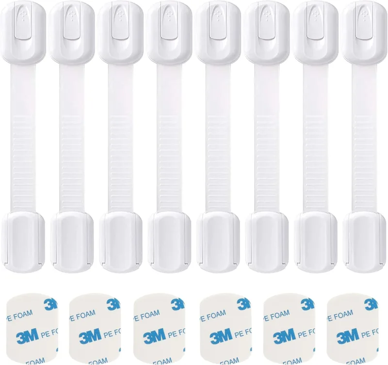 Cerraduras de seguridad para gabinetes con correas ajustables - no requiere taladros ni herramientas - blanco - paquete de 8