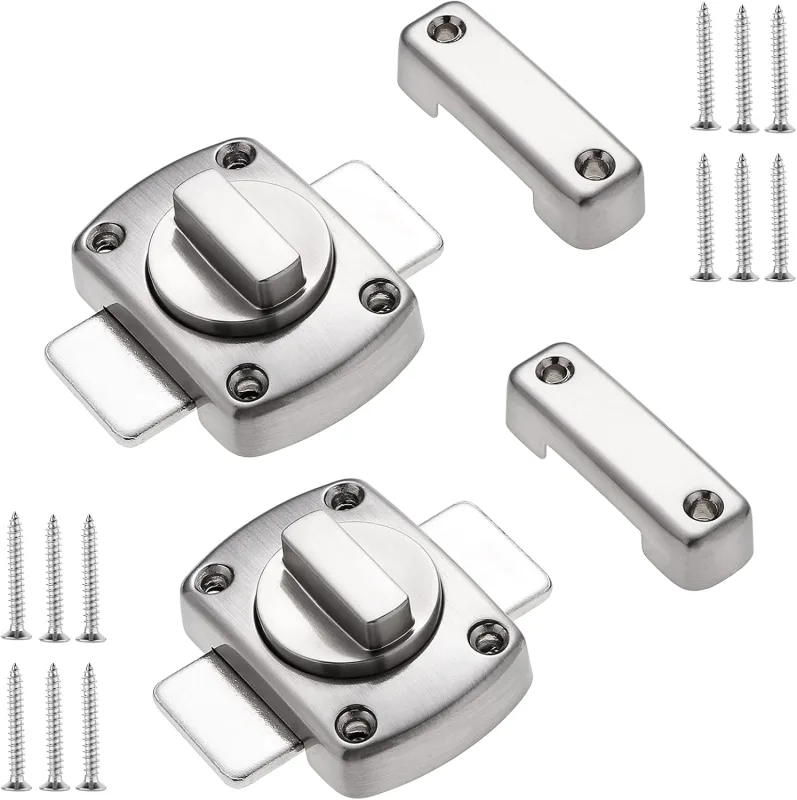 2 pestillos giratorios de aleación de zinc cepillado con tornillos para seguridad de muebles, cajones y gabinetes.