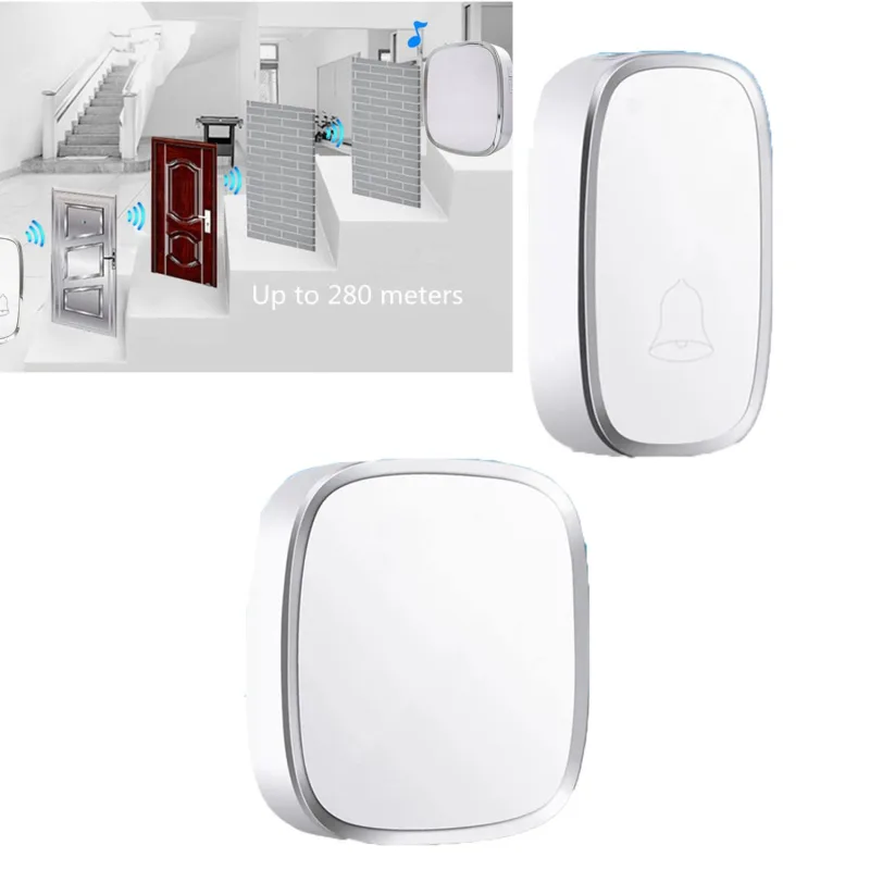 Timbre inalámbrico a pilas, 32 melodías, 4 niveles de volumen e indicador led, para casa u oficina (1 receptor, 1 transmisor).