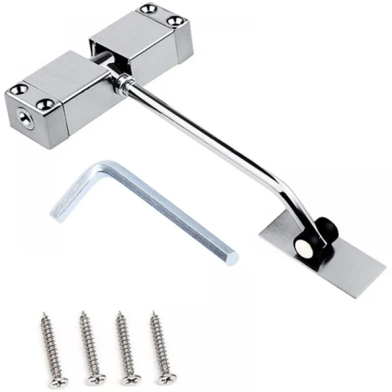 Cierrapuertas automático con resorte, ajustable, incluye llave allen y tornillos, apto para puertas de hasta 40 kg.