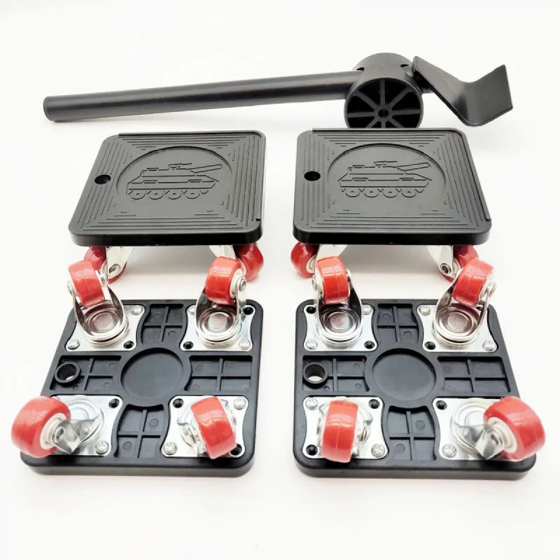 Conjunto de herramientas de mudanza negro de 5 piezas con ruedas universales, para mover muebles y objetos pesados.