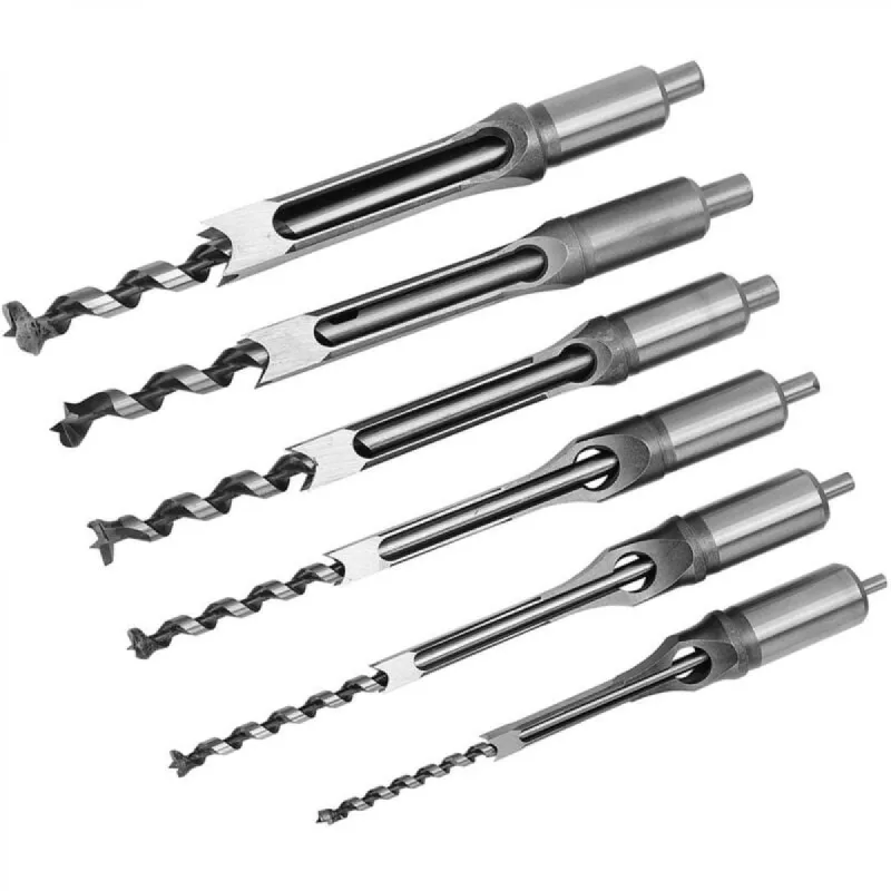 6 piezas de broca de sierra de agujero cuadrado, cincel de mortaja, herramienta para trabajar la madera