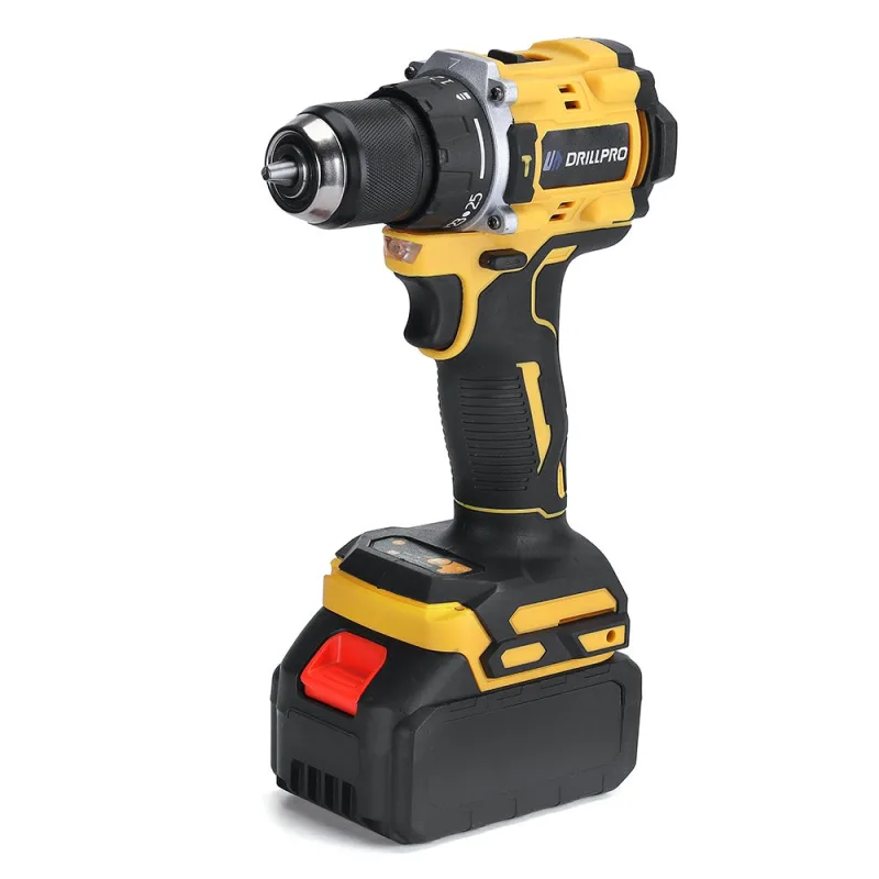 Taladro atornillador inalámbrico 120nm motor sin escobillas 2 velocidades 1800rpm con 2 baterías 13000mah cargador y maletín