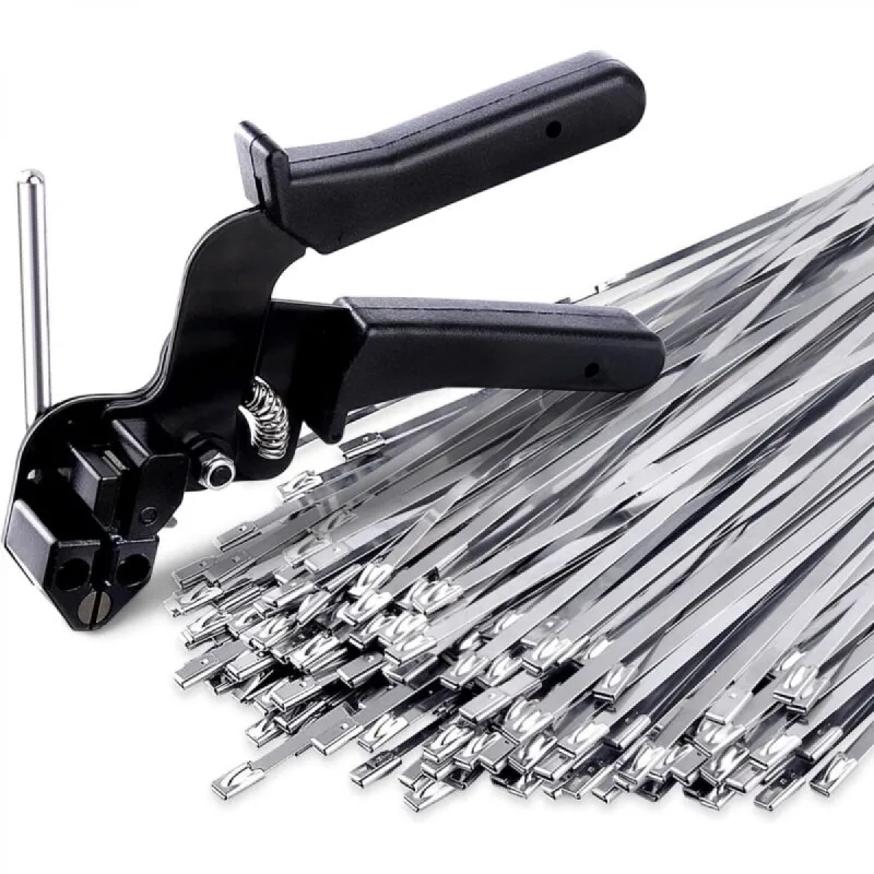 Conjunto de herramientas para grapas, 1 pistola para grapas y 100 grapas robustas para tubos de escape de vallas exteriores.