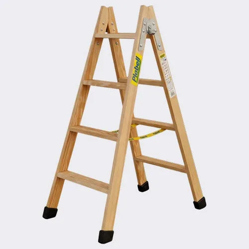 Ecalera de madera 4 escalones profesional en tijera y con doble subida