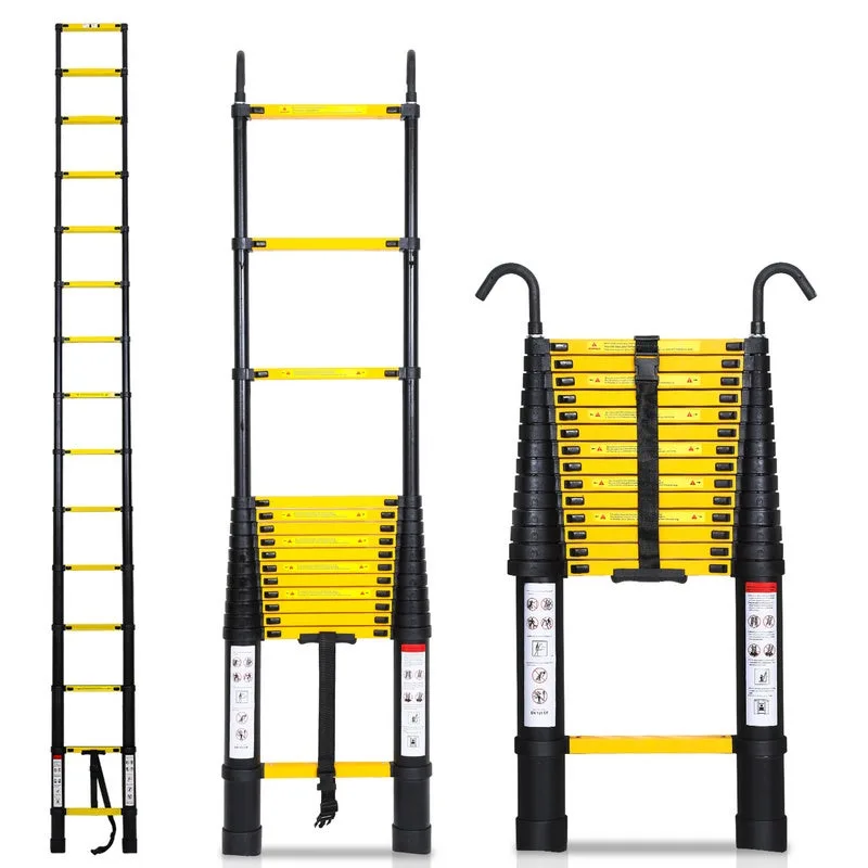 Escalera telescópica hasta 150 kg escalera multifunción estable de aluminio 4,4 m amarillo + negro