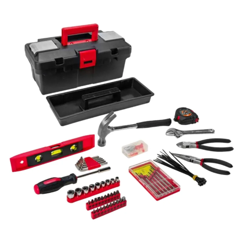 Kit de herramientas para el hogar co 152pc en caja de plástico color negro y rojo