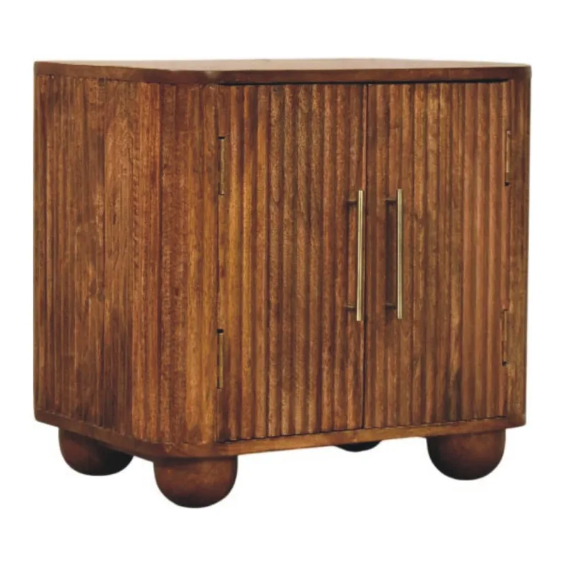 Artisan furniture mini aparador acanalado de madera maciza solis, 2 puertas, 2 estantes, beige