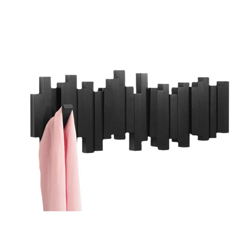 Perchero de pared de 8 ganchos abatibles negro l53cm