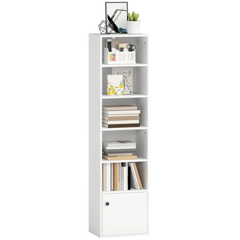 Librería de 5 niveles estantería para libros moderna con estantes abiertos y puerta 40x30x156 cm blanco