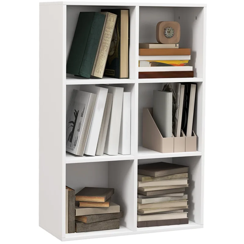 Librería de 6 cubos, estantería de madera compacta, separador de ambientes para salón, dormitorio y oficina, 65,5 x 30 x 97,5 cm, color blanco