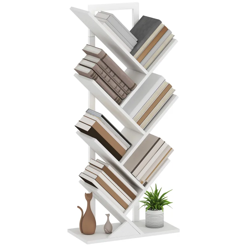 Estantería en forma de árbol con 7 estantes y sistema antivuelco para salón dormitorio 50x24x109 cm blanco