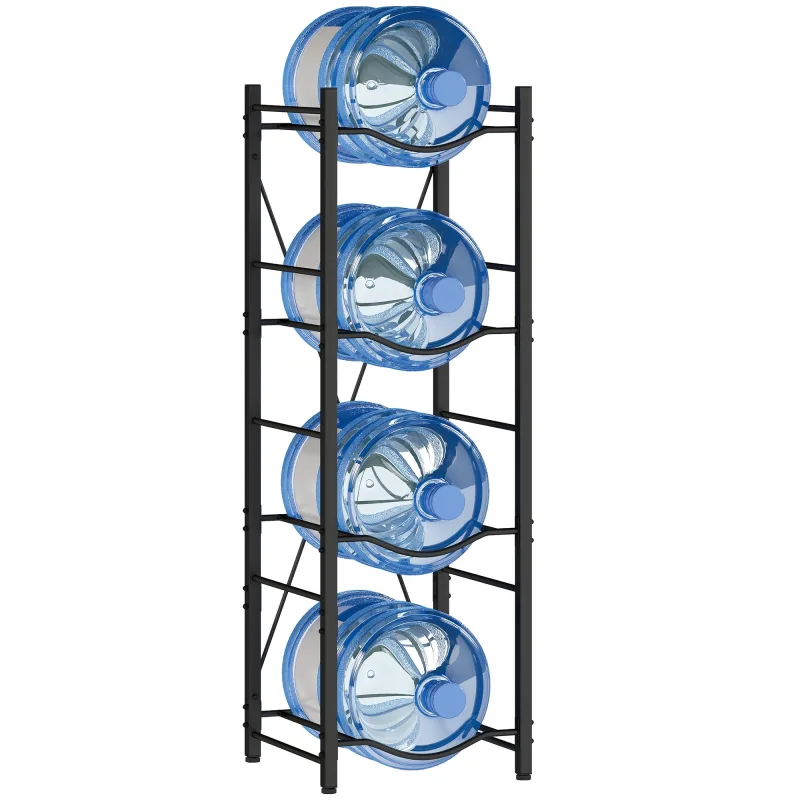 Soporte para garrafones de agua de 4 niveles estante de almacenamiento para botella de agua para cocina comedor negro