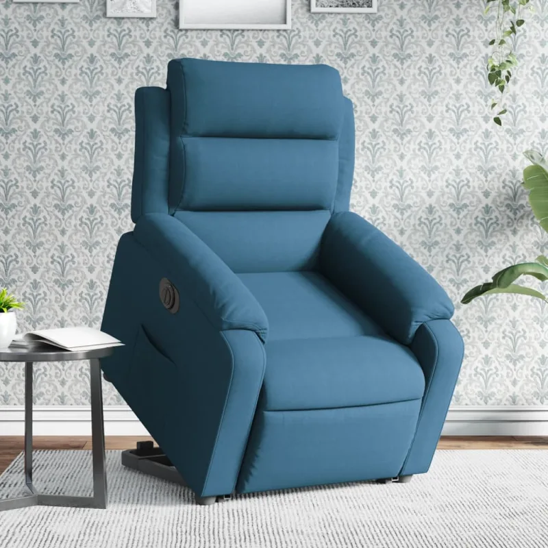Sillón reclinable eléctrico de terciopelo azul