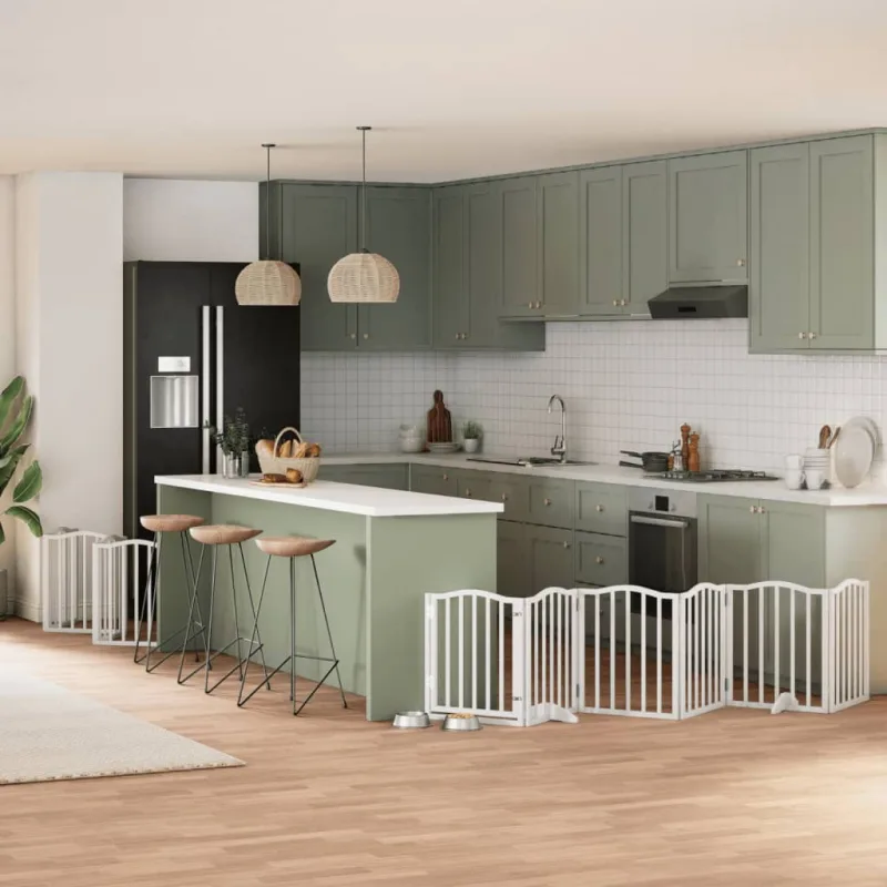 Puerta plegable barrera para perros 12 paneles de madera de álamo