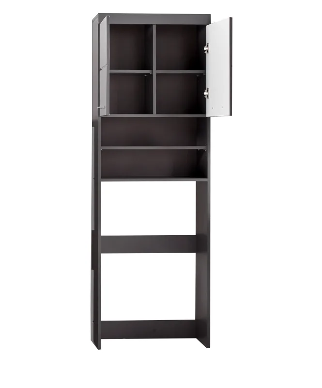 Amandamandobea mueble de baño para lavadora 2 puertas, 2 compartimentos abiertos color gris, gris agave alto brillo.