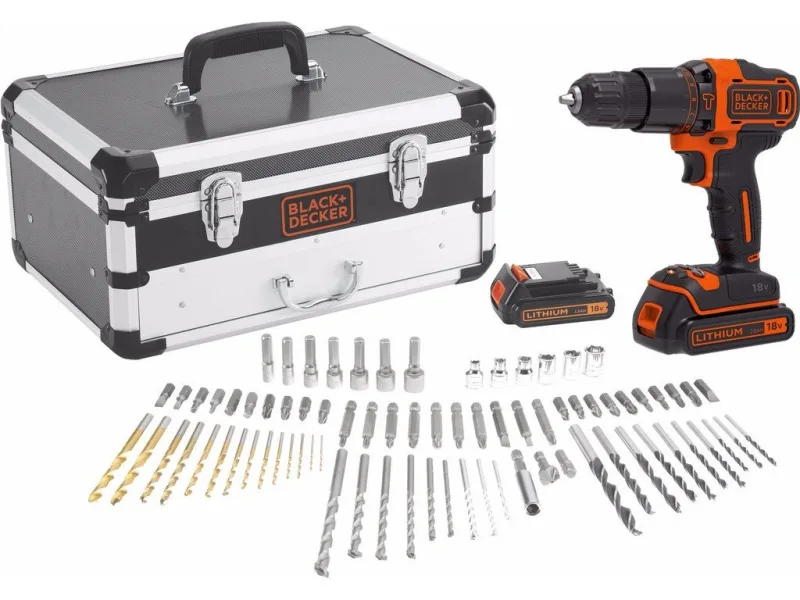 Black and decker - taladro de percusión con batería de li-ion de 18v 1.5ah con caja de accesorios