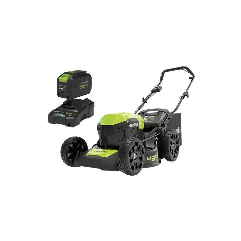 Cortacésped inalámbrico 3 en 1 greenworks de 48 v y 46 cm con batería de 4 ah: ideal para jardines de hasta 600 m²