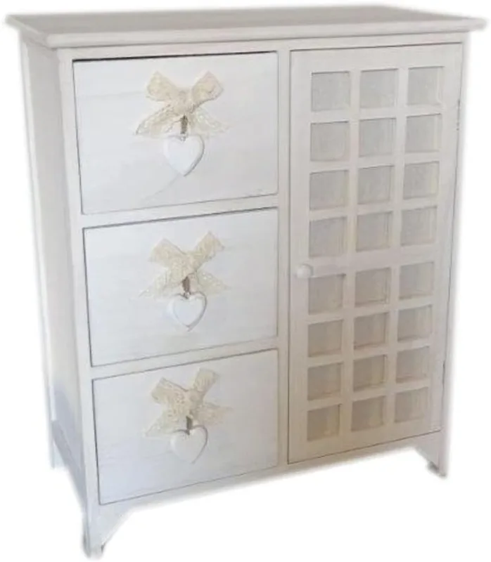 King home cajonera de madera de paulownia 62x31x73h cm 3 cajones con núcleo + puerta blanco lavado