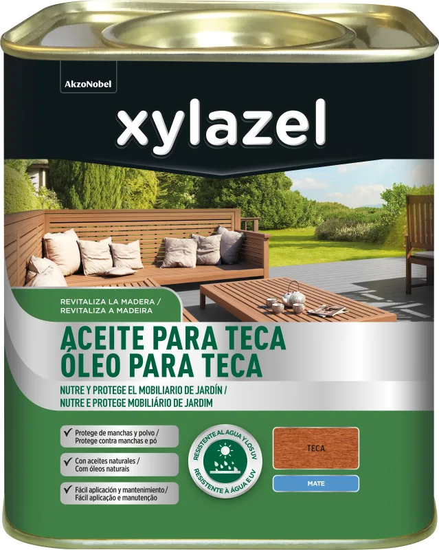 Aceite de teca color incoloro para caseta de jardín, mobiliario, puerta, ventana xylazel mate 4l base agua