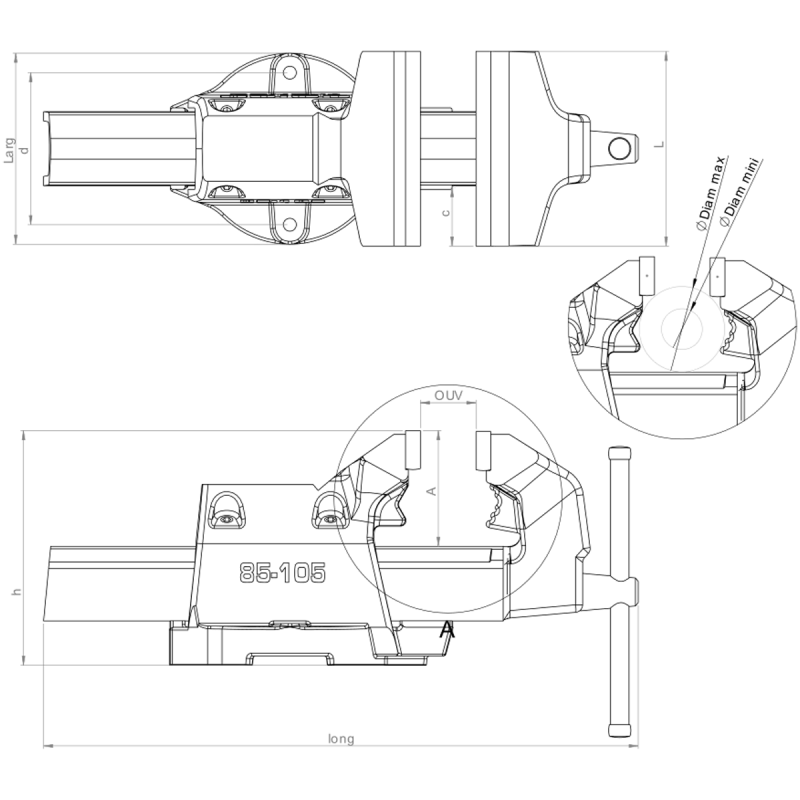 Mordaza de banco dolex serie 80 con pinza para tubos - apertura: 240 mm - 88