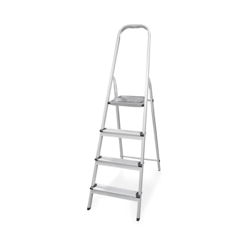 Amig - escalera plegable con 4 peldaños | fabricado en aluminio | medida de peldaños pequeños: 28 cm x 8 cm | medida de peldaño grande: 25 cm x 25 cm