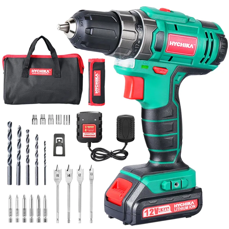 Hychika trapano avvitatore batteria 12v, avvitatore a batteria 30 nm, 21+1 impostazioni di coppia, 2 velocità regolabili, 26 accessori, luce led, ada