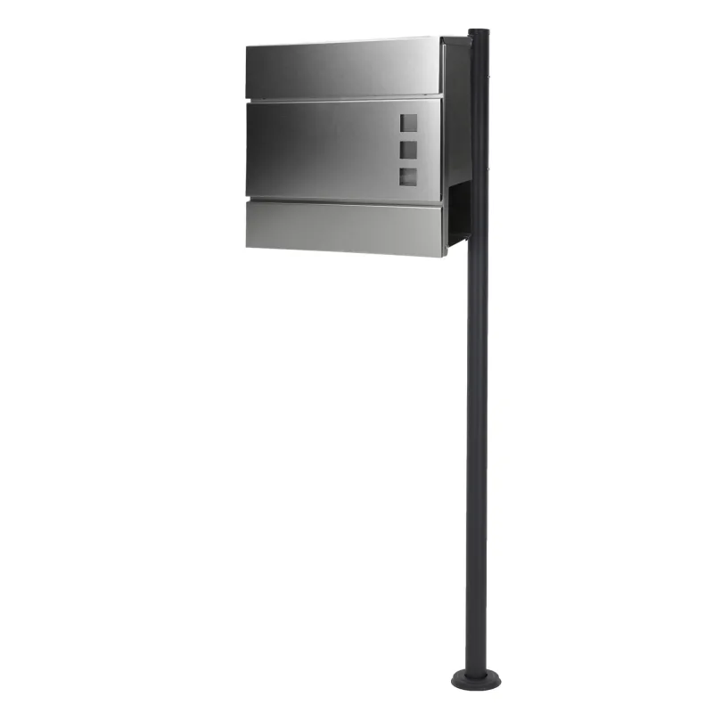 Buzón de correos pie con compartimento para periódicos plateado mate con soporte
