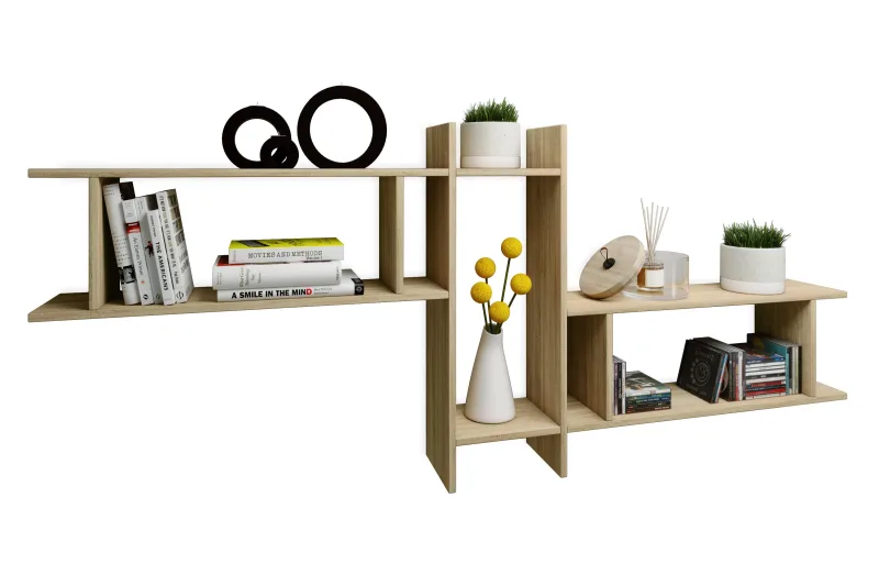 Vcm estantería sirola roble sonoma (sägerau) h. 80 x b. 188 x t. 20 cm