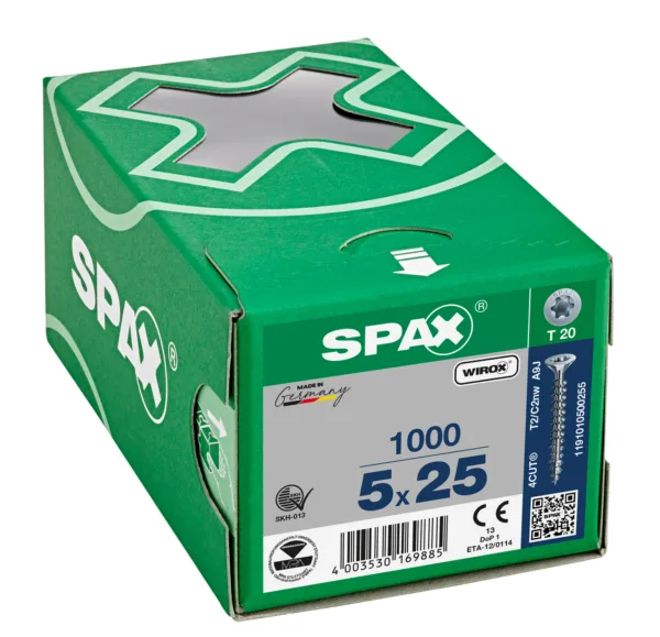 Cabeza múltiple plana spax t-star plus t20 rosca completa wirox 1000 ud.