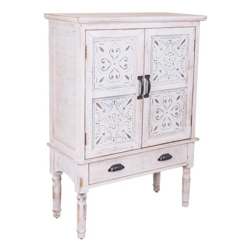 Armario de madera tallada blanco 80x36x110