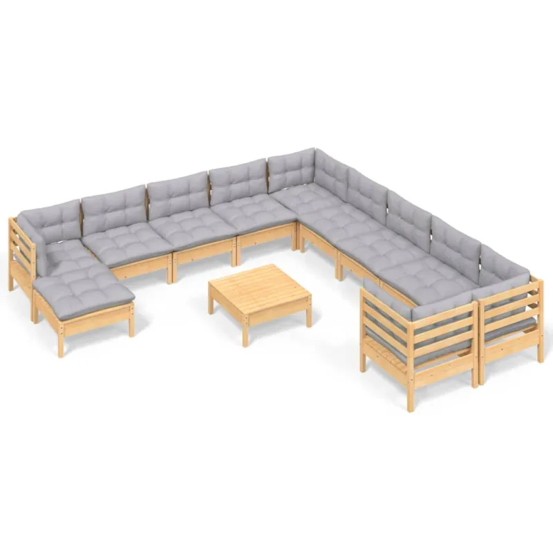 Juego de muebles de jardín 12 pzas y cojines madera de pino - comfortxl