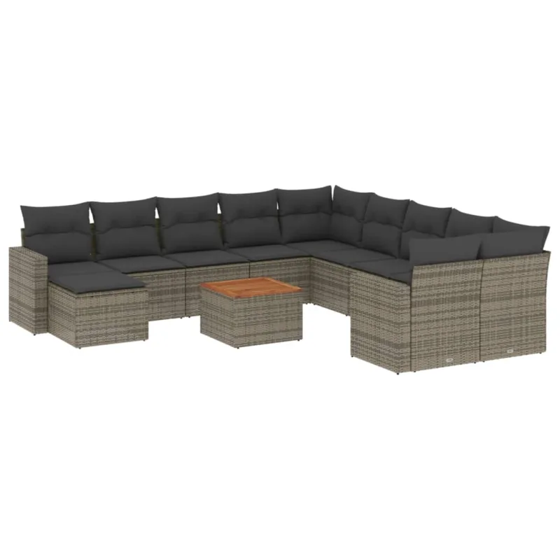 Set de sofás de jardín 12 pzas con cojines ratán sintético gris - comfortxl
