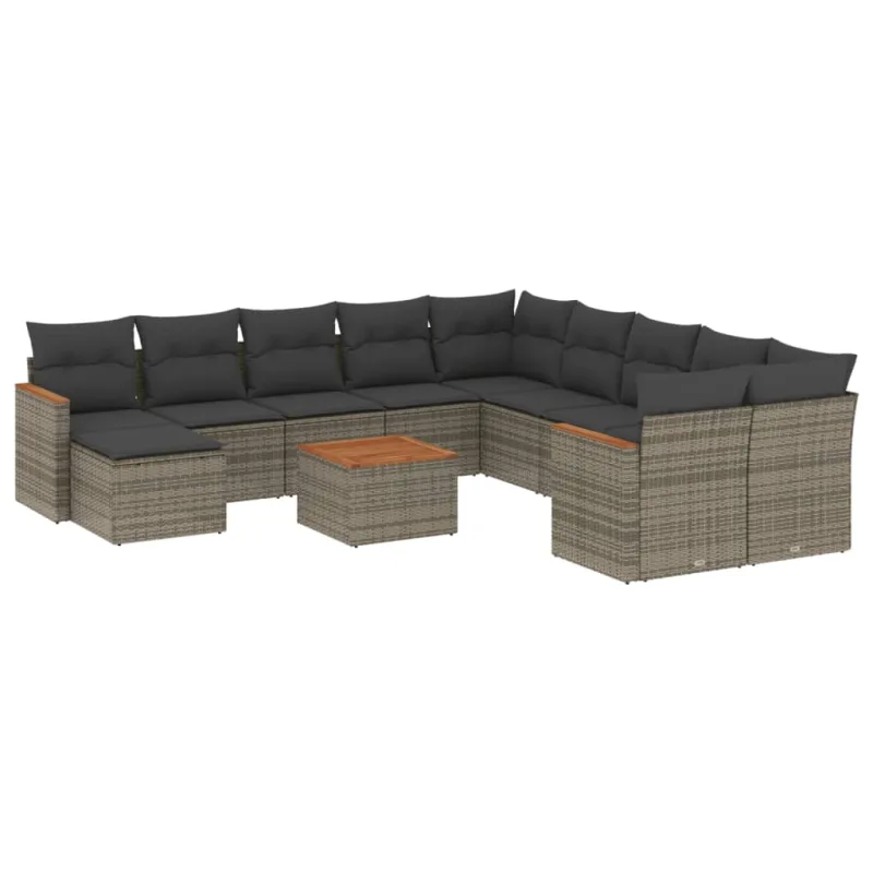 Set de sofás de jardín 12 pzas con cojines ratán sintético gris - comfortxl