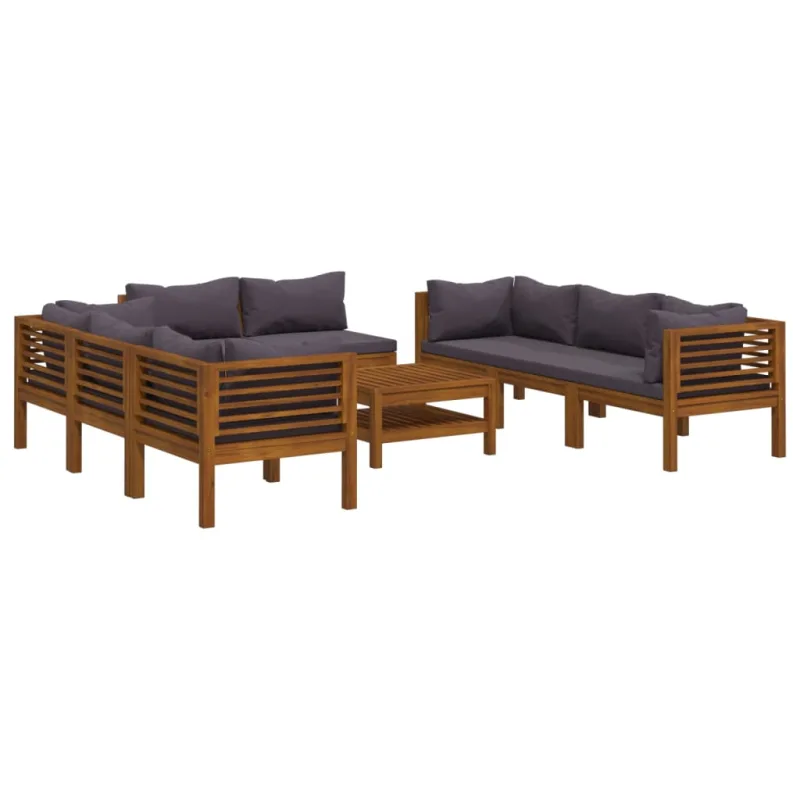 Muebles de jardín 9 pzas cojines madera maciza de acacia