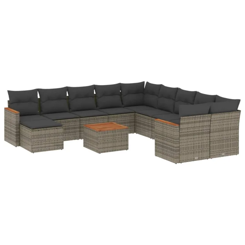 Set de sofás de jardín 12 pzas con cojines ratán sintético gris - comfortxl